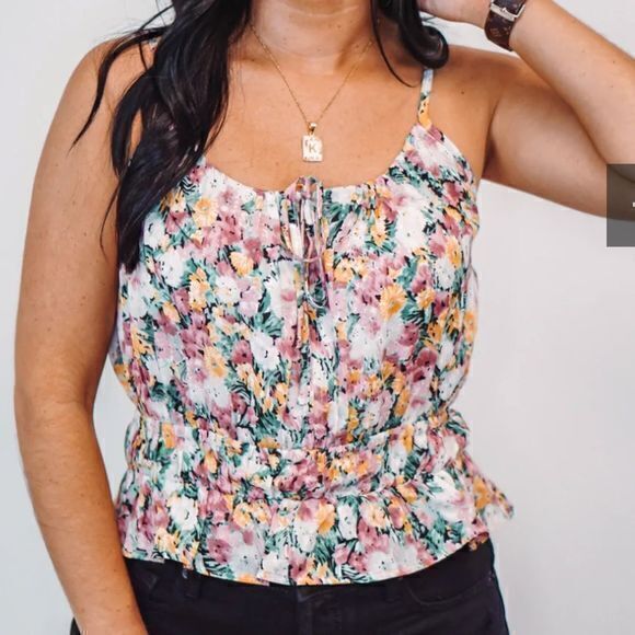 NWT Entro Floral Print Mauve Cropped Cami Tank‎ Multicolor Large - Picture 1 of 7